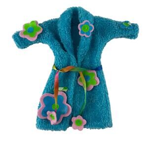 Barbie Blue Fleece Floral Robe with Rainbow Tie Vintage Doll Clothing